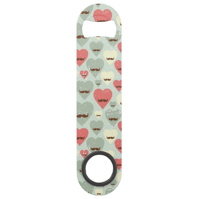 Valentine pattern with heart and moustache speed bottle opener (Front)