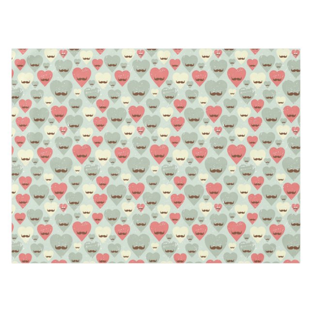 Valentine pattern with heart and moustache tablecloth (Front (Horizontal))
