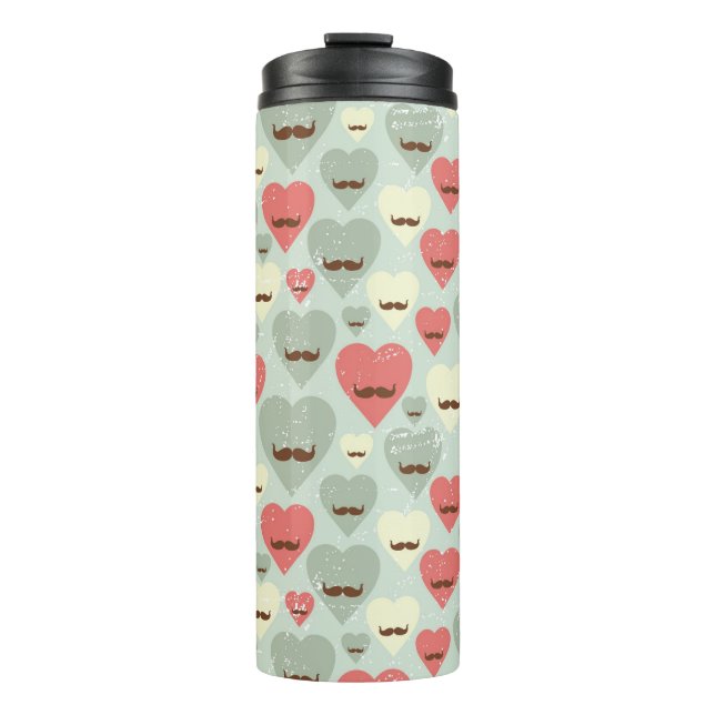 Valentine pattern with heart and moustache thermal tumbler (Front)