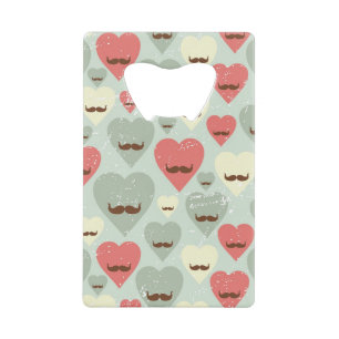 Valentine pattern with heart and moustache wallet bottle opener