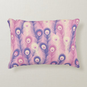 Valentine Peacock Feather Seamless Pattern in Pink Accent Pillow