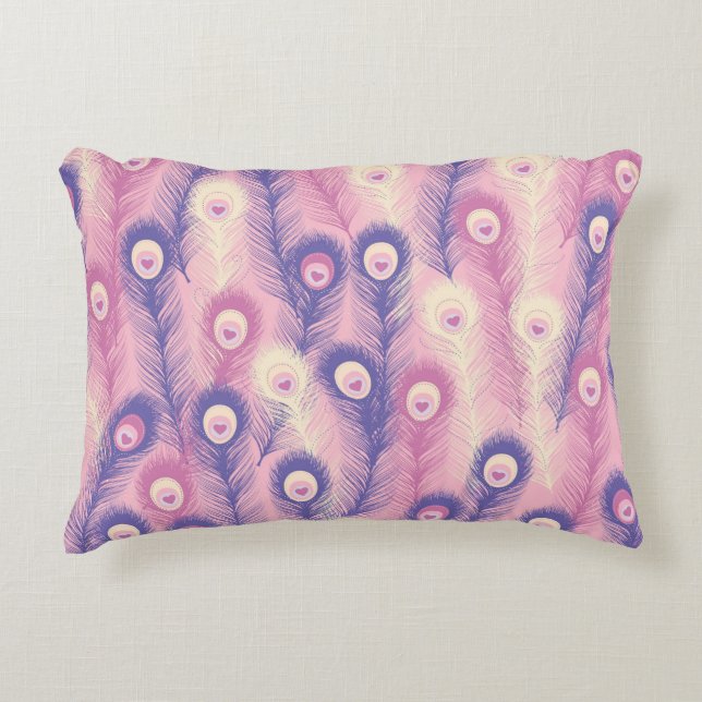 Valentine Peacock Feather Seamless Pattern in Pink Accent Pillow (Front)