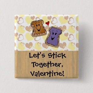 Valentine Peanut Butter and Jelly 2 Inch Square Button