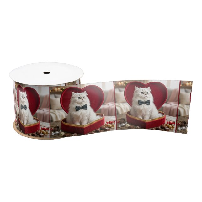 Valentine Persian Cat In Chocolate Candy Box Satin Ribbon (Spool)