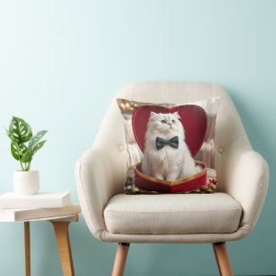 Valentine Persian Cat In Chocolate Candy Box Throw Pillow