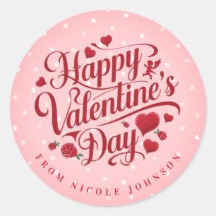 Valentine Personalized Name Round Stickers