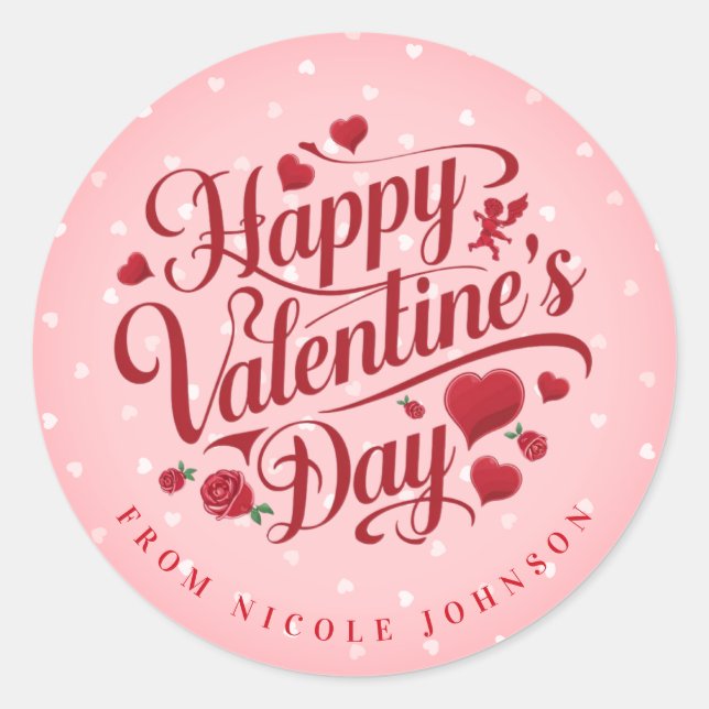 Valentine Personalized Name Round Stickers (Front)