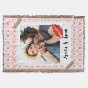 Valentine Photo Red Heart Dear Husband Custom Throw Blanket