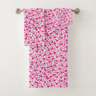 Valentine Pink and Purple Hearts Bath Towel Set