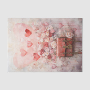 Valentine Pink and Red Hearts and Roses Tissue Paper