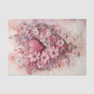 Valentine Pink and Red Hearts Flowers Bouquet Tissue Paper