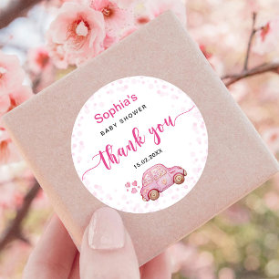 Valentine Pink Car Baby Shower Classic Round Sticker