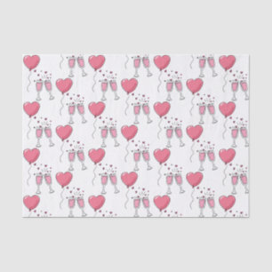 Valentine Pink Heart Balloons and Champagne Tissue Paper