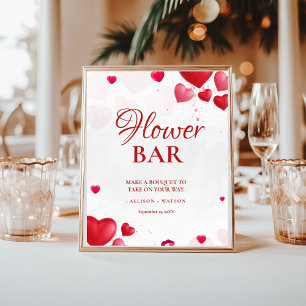 Valentine Pink Heart bridal shower flower bar Sign