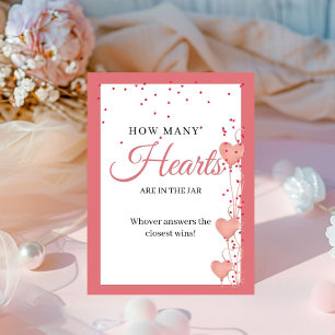 Valentine Pink Heart Bridal Shower How many Hearts Pedestal Sign
