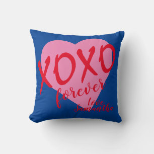 Valentine Pink Heart Red Hugs Kisses XOXO Forever  Throw Pillow