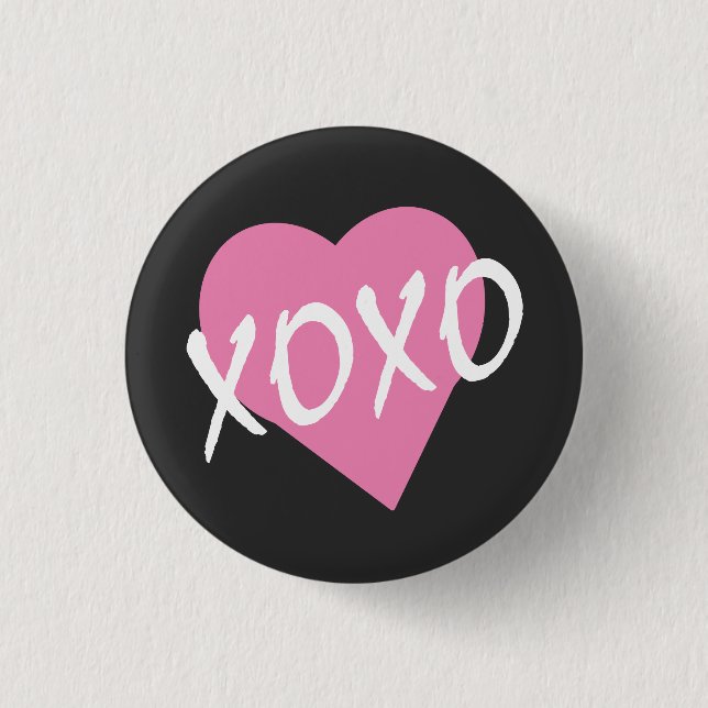 Valentine Pink Heart XOXO 1 Inch Round Button (Front)