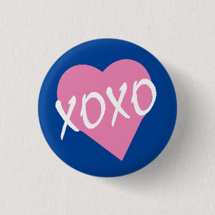 Valentine Pink Heart XOXO Kisses Hugs Blue 1 Inch Round Button