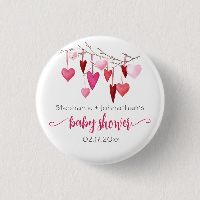 Valentine Pink Hearts Baby Shower 1 Inch Round Button (Front)