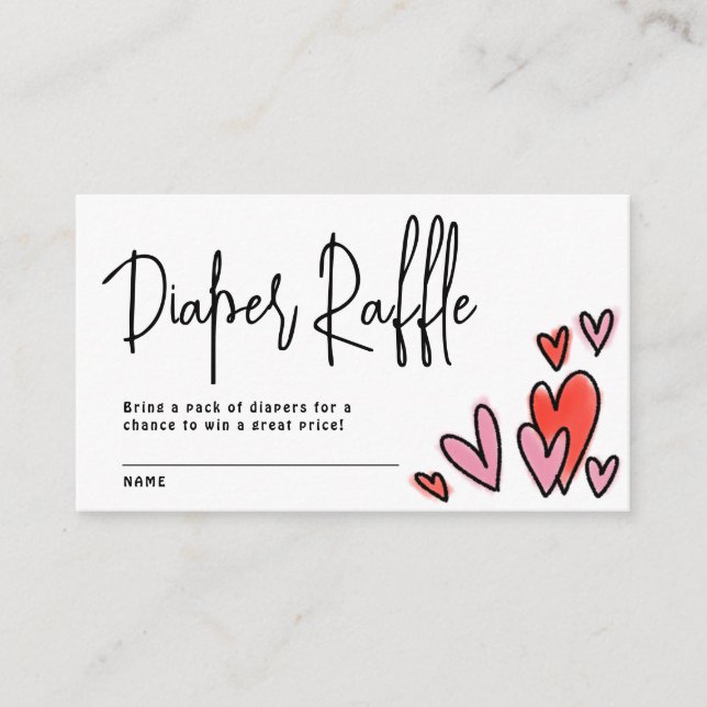 Valentine Pink Hearts Diaper Raffle Baby Shower Enclosure Card (Front)