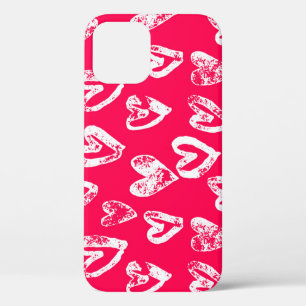 Valentine Pink Hearts: Sketch Background iPhone 12 Case