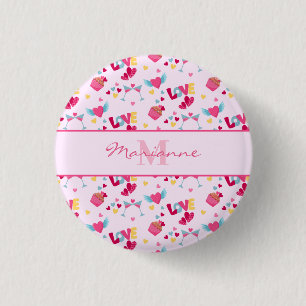 Valentine Pink Love Letters Pattern Elegant Name 1 Inch Round Button
