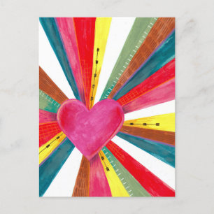 Valentine pink sun sunshine rainbow retro heart ho holiday postcard