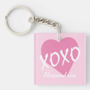 Valentine Pink XOXO Kisses Hugs Named Pink Keychain
