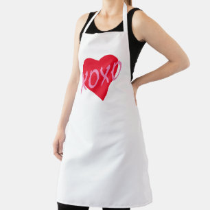 Valentine Pink XOXO Kisses Hugs Red Heart Modern Apron