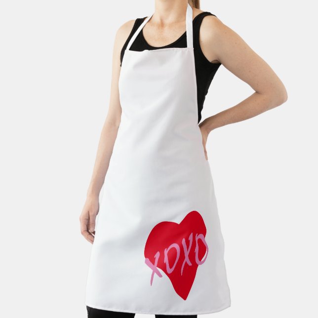 Valentine Pink XOXO Red Heart Bold Modern White Apron (Insitu)