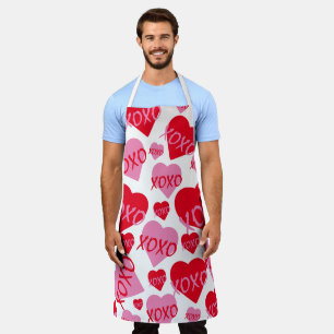 Valentine Pink XOXO Red Heart Pattern Modern White Apron