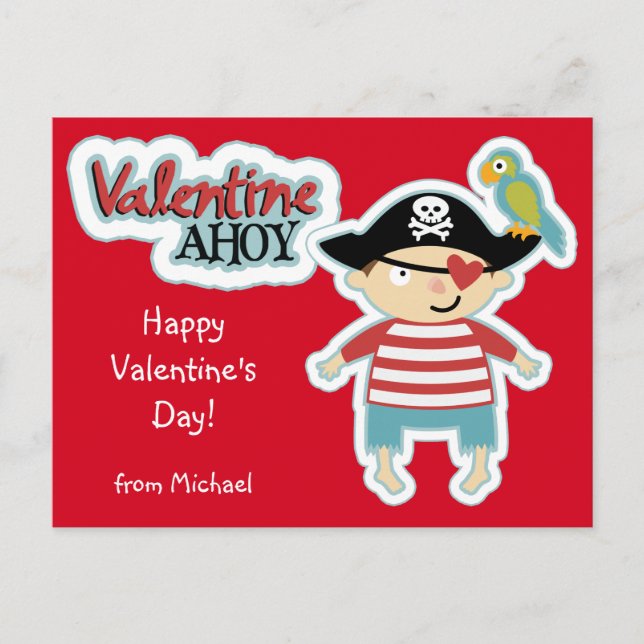 Valentine Pirate Ahoy Holiday Postcard (Front)