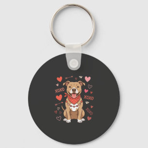 Valentine Pitbull Dog XOXO Love Design Keychain