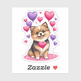 Valentine Pomeranian 3" x 3" Vinyl Stickers