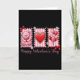 Valentine Preppy Bear Heart Lloon Cute Love Card