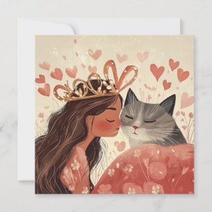 Valentine princess & her kitty cat card
