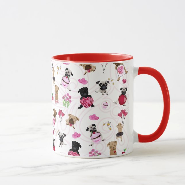 Valentine Pugs on White Background Mug (Right)