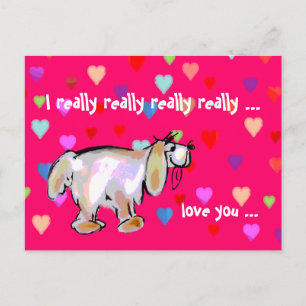 Valentine Pup & Hearts ~ Carte postale