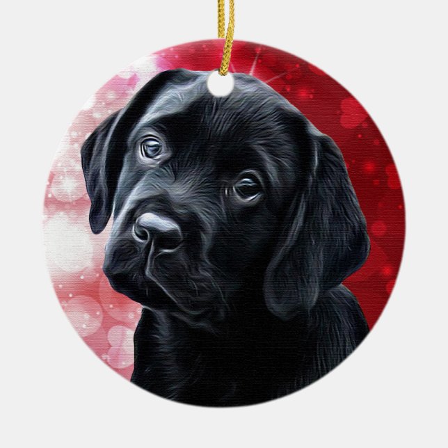 Valentine Puppy - Black Labrador - Lab Puppy Ceramic Ornament (Front)