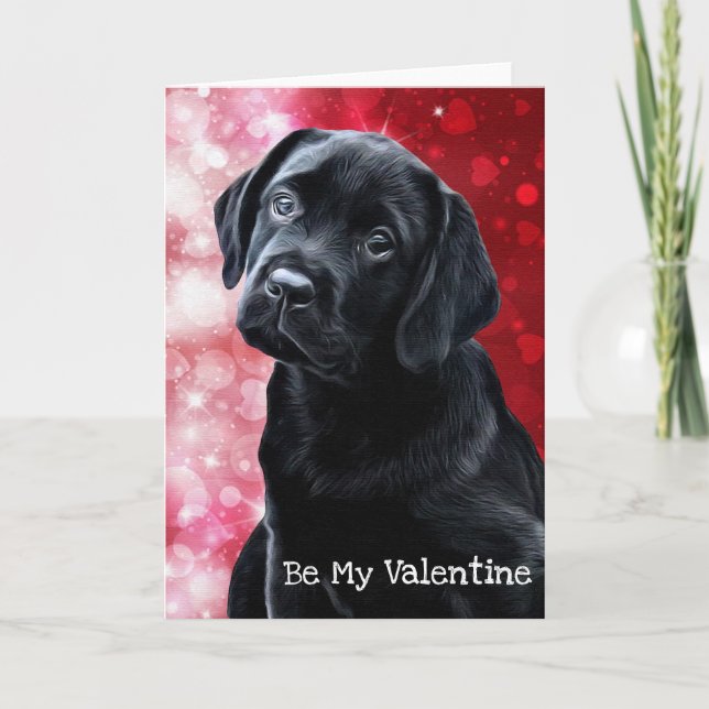Valentine Puppy - Black Labrador - Lab Puppy Holiday Card (Front)