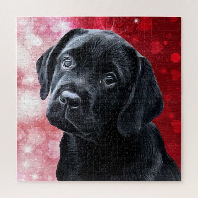 Valentine Puppy - Black Labrador - Lab Puppy Jigsaw Puzzle (Vertical)