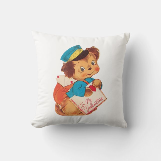 Valentine Puppy Postman Throw Pillow (Front)