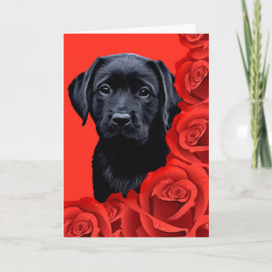 Valentine Puppy Roses - Labrador - Black Lab Holiday Card