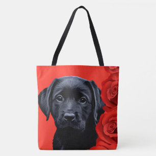 Valentine Puppy Roses - Labrador - Black Lab Tote Bag