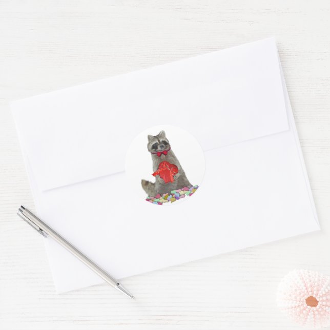 Valentine Raccoon Bandit Classic Round Sticker (Envelope)