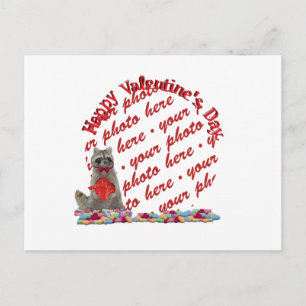 Valentine  Raccoon "Bandit" Photo Frame Holiday Postcard