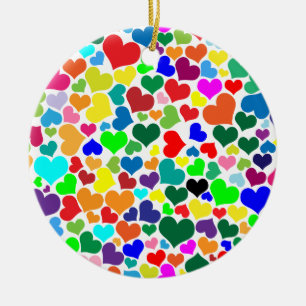 valentine rainbow hearts ceramic ornament