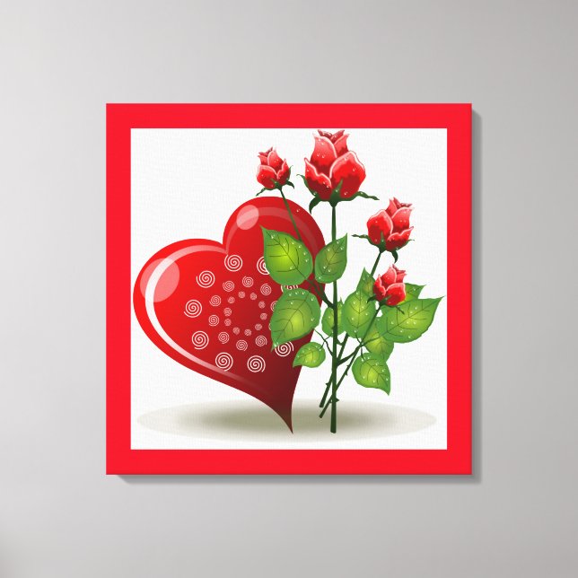 VALENTINE RED  HEART AND RED ROSES CANVAS PRINT (Front)