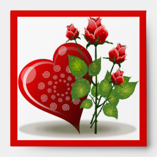 VALENTINE RED  HEART AND RED ROSES ENVELOPE