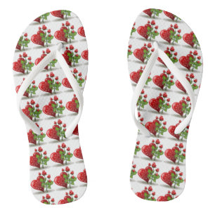 VALENTINE RED HEART AND RED ROSES FLIP FLOPS